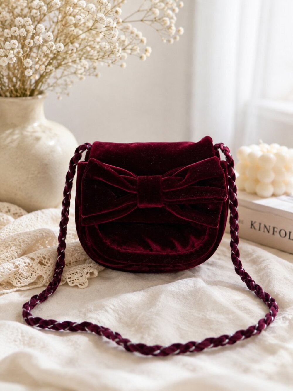 ZARA Kids Burgundy Velvet Bow Crossbody Purse | Holiday Party Mini Bag